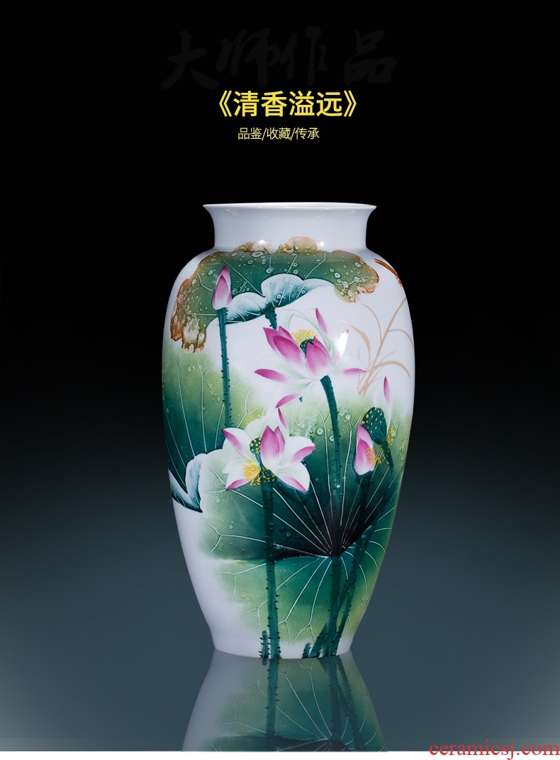 Jingdezhen famous master hand made lotus ceramics vase furnishing articles of new Chinese style decorates porch sitting room big furnishing articles