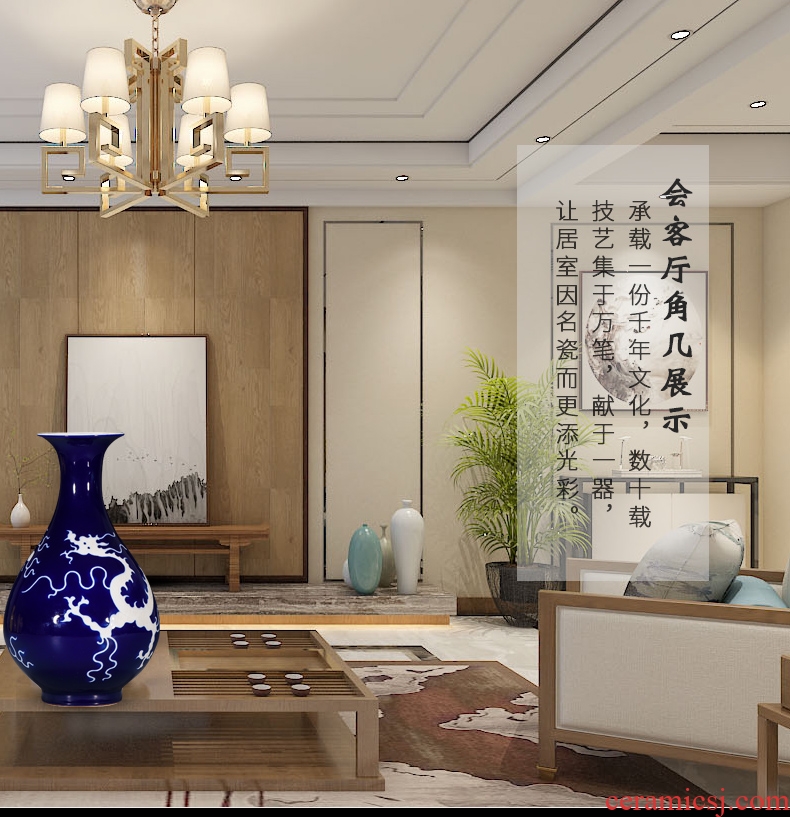 Jingdezhen ceramics ji blue vase hand - carved white dragon grain mei bottles of wine sitting room adornment style furnishing articles