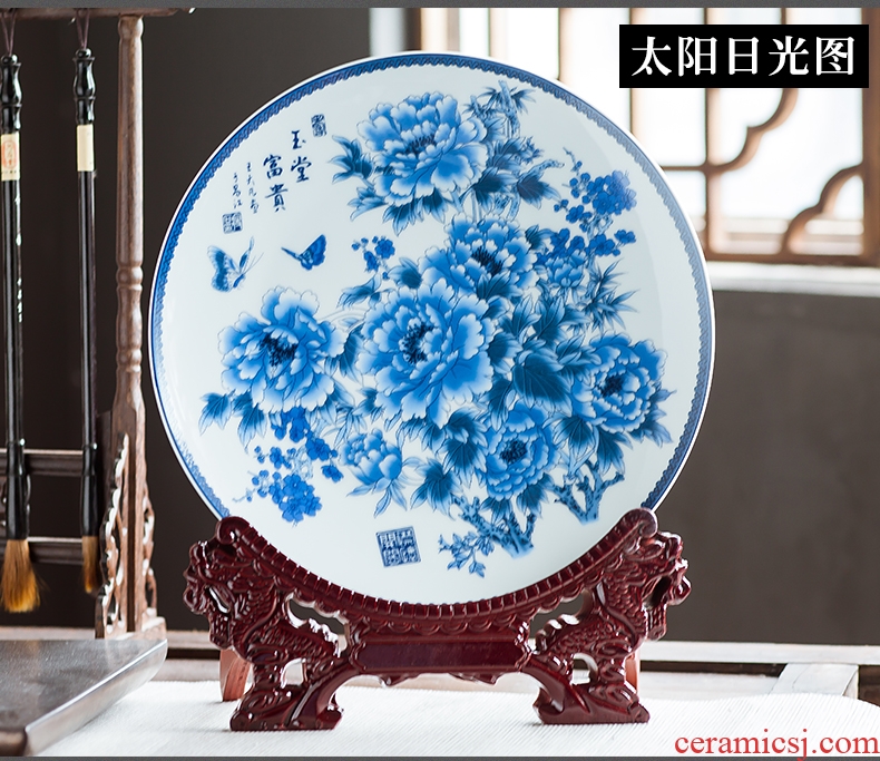 Jingdezhen ceramics classical Ming and the qing dynasties sit ten inches of blue and white decoration hanging dish plate home rich ancient frame handicraft furnishing articles