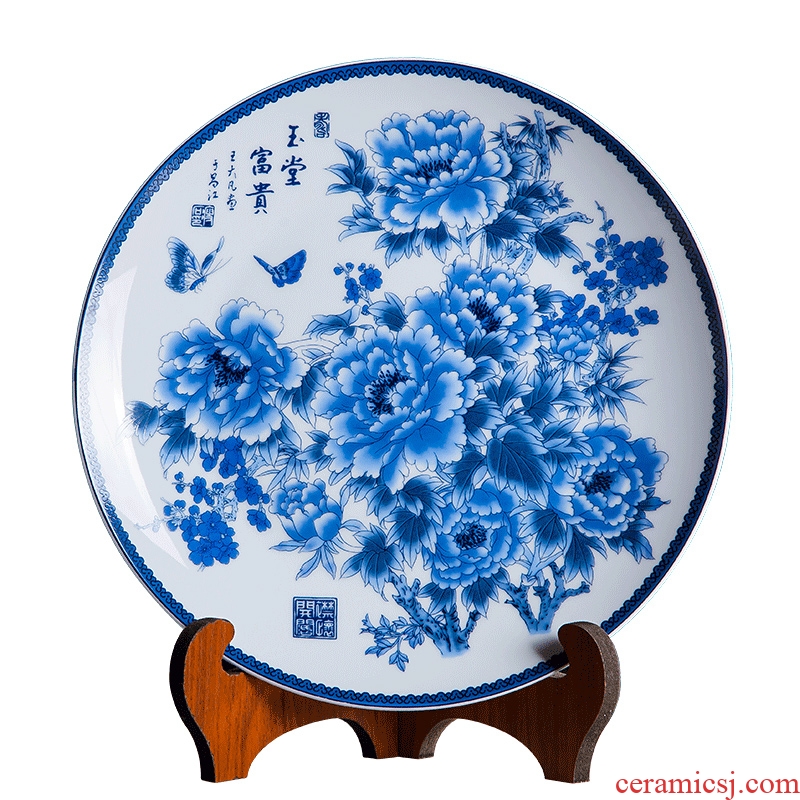 Jingdezhen ceramics classical Ming and the qing dynasties sit ten inches of blue and white decoration hanging dish plate home rich ancient frame handicraft furnishing articles
