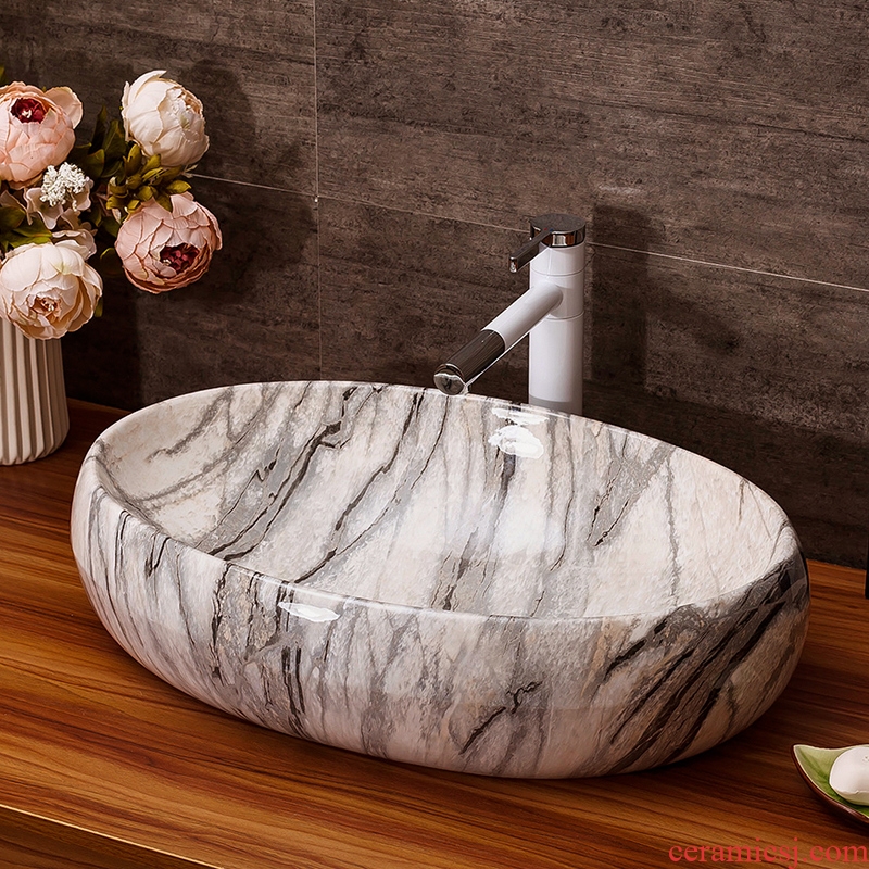Ceramic art on the stage basin Europe type restoring ancient ways lavatory oval marble basin bathroom sink