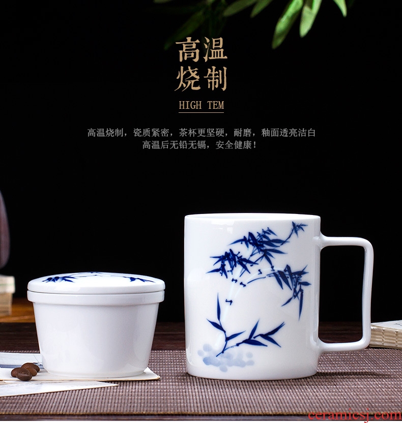 Jingdezhen blue and white and exquisite ceramic household cup tea cup suit men and women creative manual hand - made tea set