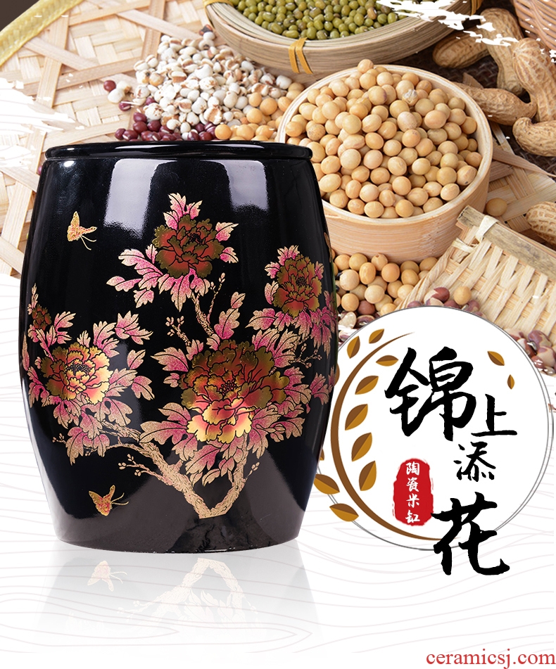 Jingdezhen ceramic barrel household small insect store meter box 10 jins m cans sealed container 20 jins ricer box
