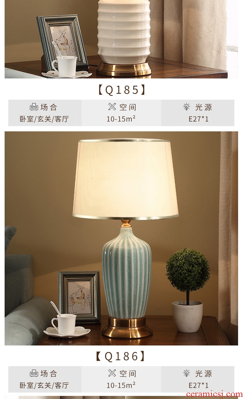 American bedroom nightstand lamp Nordic contracted and I sitting room, study ceramic cloth art adornment marriage room desk lamp