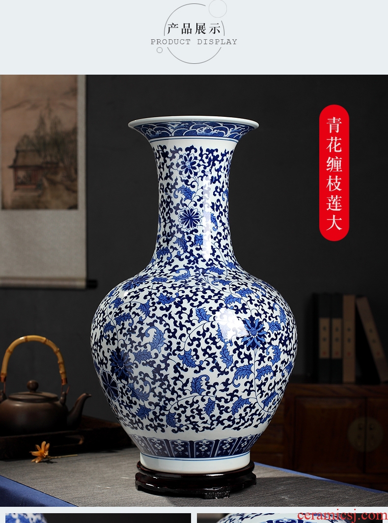 Jingdezhen blue and white porcelain vase of pure manual celebrity famous large sitting room archaize handicraft furnishing articles - 581872715695
