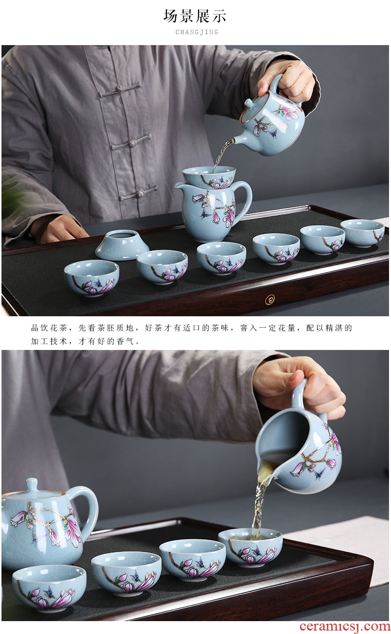 Auspicious edge home your up open piece of pottery and porcelain of a complete set of kung fu tea cups tureen teapot tea sets the see colour