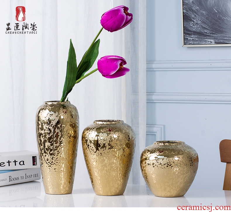 Jingdezhen ceramic European golden vase furnishing articles sitting room flower arranging creative porcelain decoration Nordic marriage office