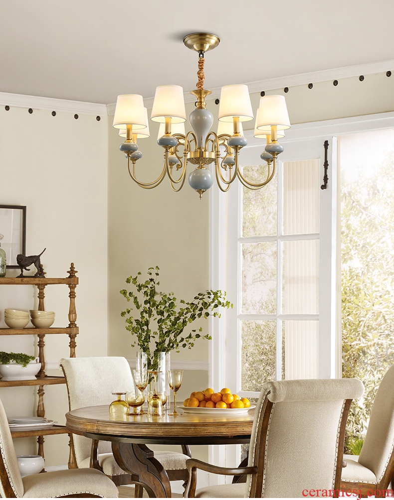 American whole copper chandelier ceramic light sitting room luxury atmosphere contracted and contemporary creative villa household lamps and lanterns of dining hall