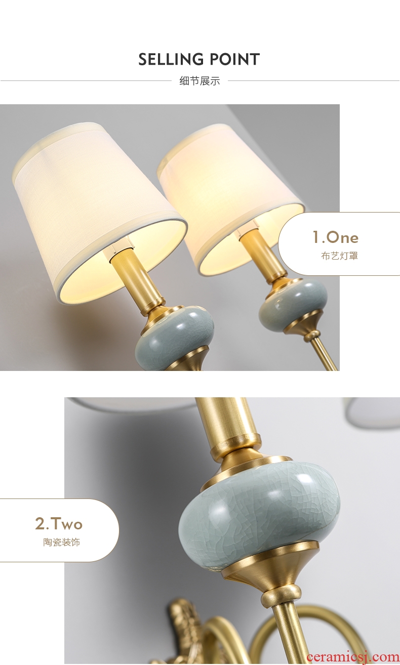 Kc new French rural light and decoration ceramics full copper wall lamp sitting room background wall of corridor double creative move copper lamp
