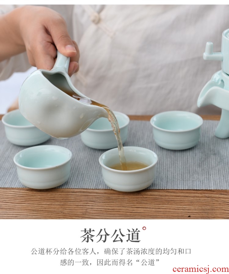 The Coarse ceramic tea set suit household storage half automatic ceramic teapot kung fu tea tray was lazy people make tea custom