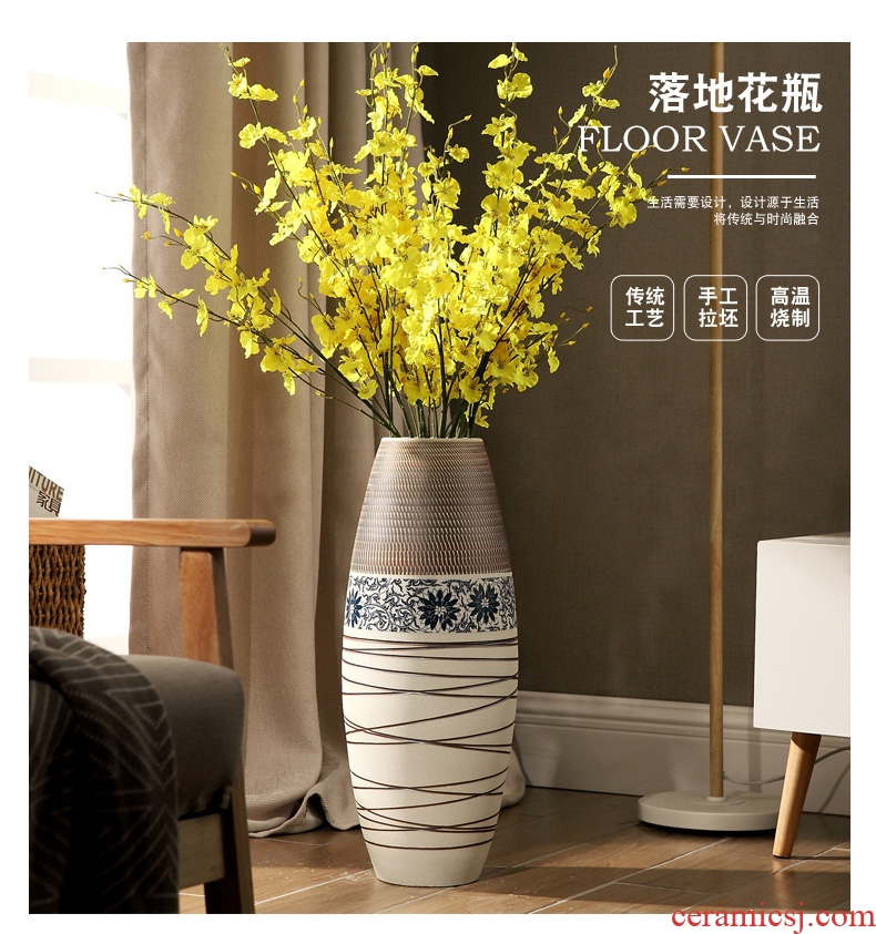 Jingdezhen large dried flower adornment art vase furnishing articles sitting room ground flower arrangement of new Chinese style household ceramics creative - 566221312448