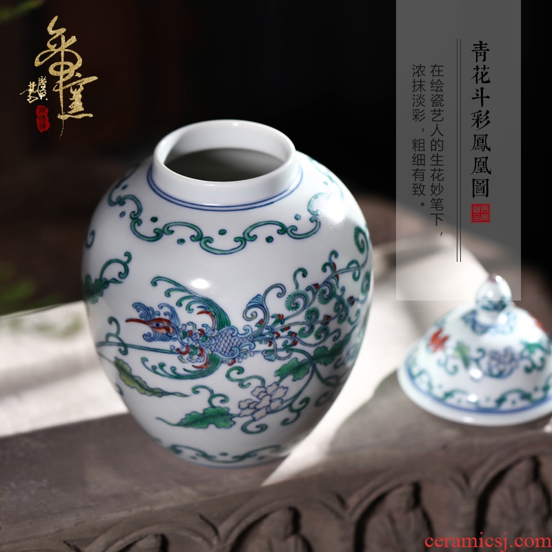 Archaize manual hand-painted porcelain dou colourful feng wearing flower tea caddy jingdezhen ceramics study storage tank