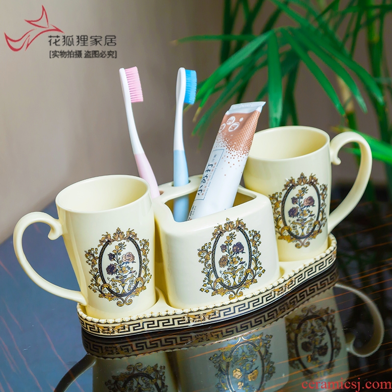 Light creative home furnishing articles of luxury European ceramic household washing three-piece suit decoration high-end bathroom toothbrush cup
