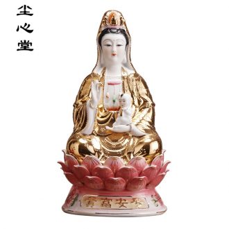 Dust heart ceramic golden body SongZi 12-32 inch lotus guanyin bodhisattva figure of Buddha for child safe riches and honor god