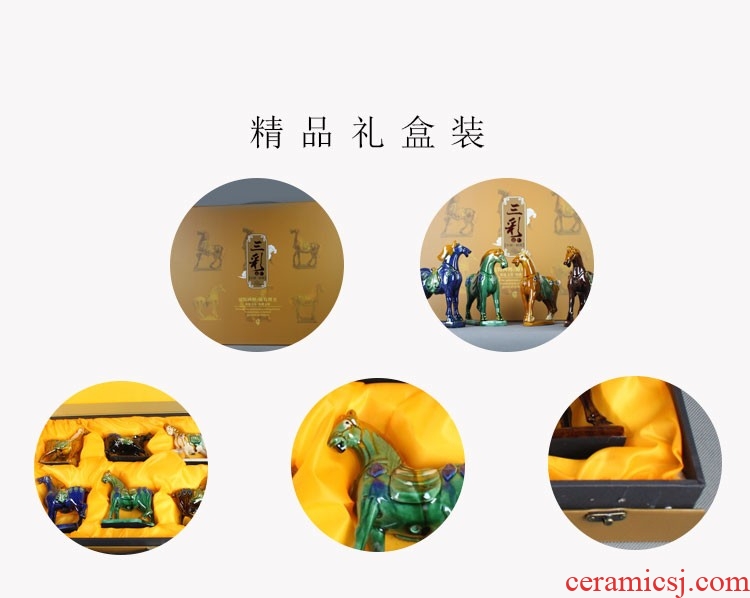 Dust heart of tang sancai pottery and porcelain horse furnishing articles presents six suit pure handicraft feng shui plutus dealer