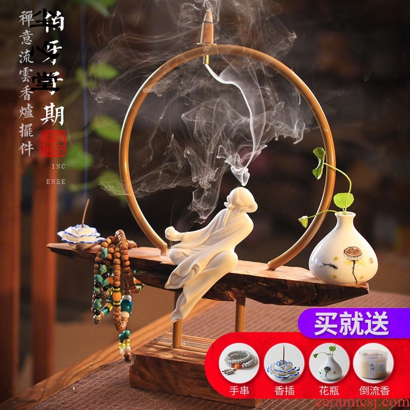 New Chinese style ceramic dust heart back sweet furnishing articles wood smoke backflow censer zen backflow present tea ceremony