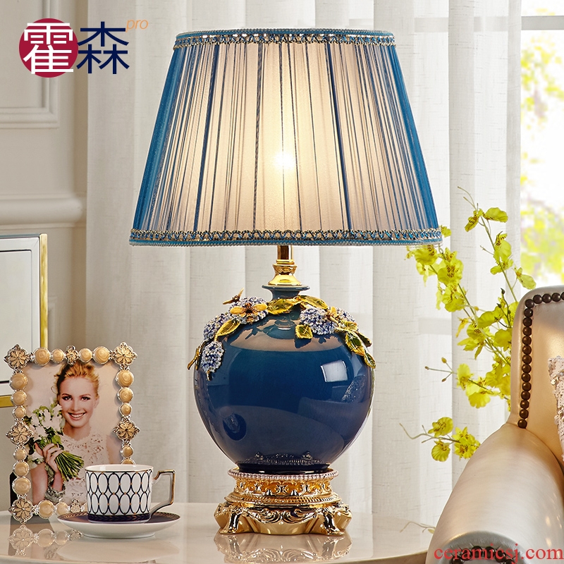 European - style key-2 luxury sitting room colored enamel lamp American pastoral bedroom berth lamp of new Chinese style household sweet ceramics