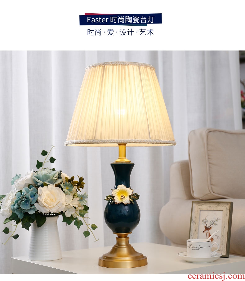 European ceramic colored enamel lamp full copper study fashion contracted sitting room bedroom berth lamp warm idea of romance
