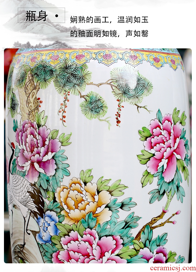 Jingdezhen ceramic vase of large pine crane peony home sitting room adornment flower arranging large-sized hotel furnishing articles