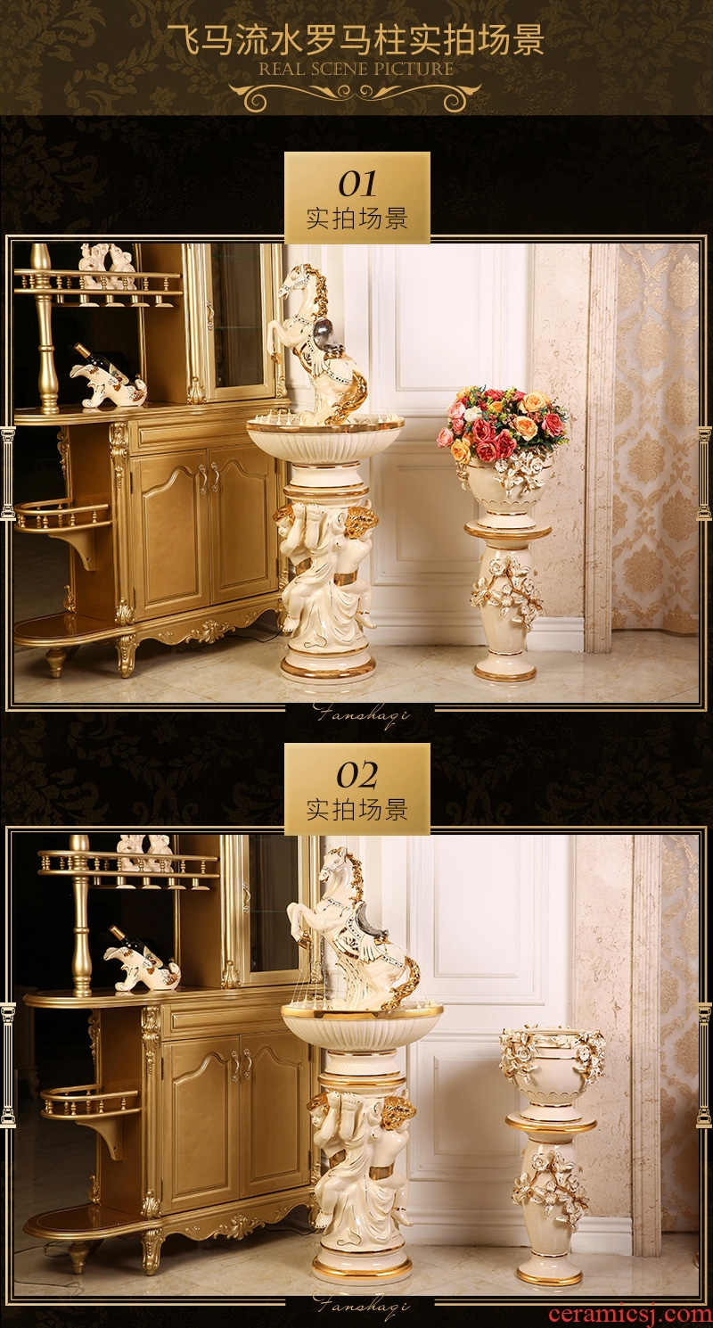 Water furnishing articles feng shui plutus European - style home sitting room ground humidifier gear shop ceramic fountain decorations