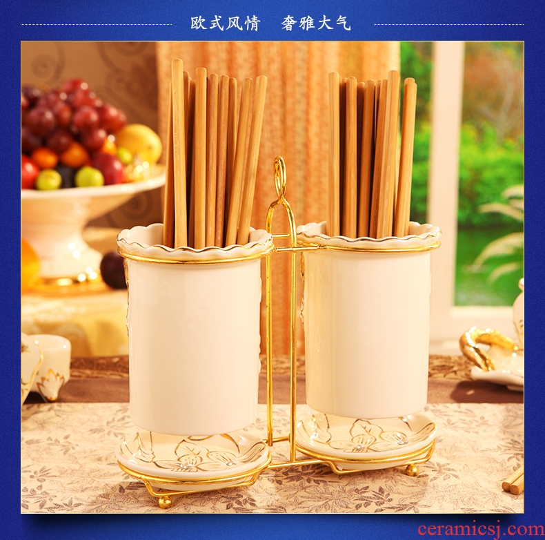 Vatican Sally 's new European chopsticks chopsticks cage key-2 luxury home kitchen ceramic tube drop binocular chopsticks chopsticks holder