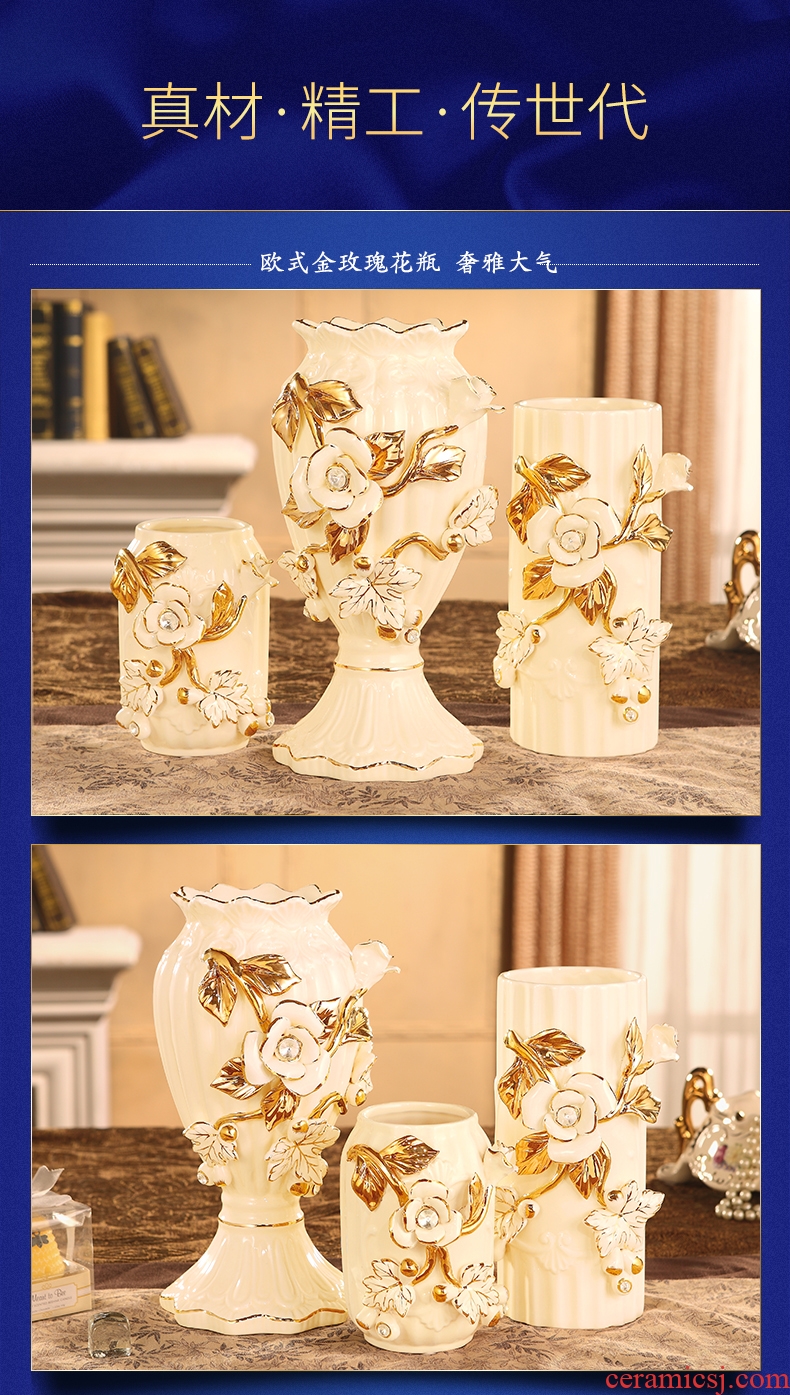 Vatican Sally 's European ceramic vase flower arranging household act the role ofing is tasted sitting room adornment furnishing articles of key-2 luxury dried flower vases, three - piece suit