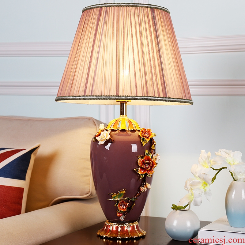 New Chinese style ceramic desk lamp lamp decoration of bedroom the head of a bed lamp I sweet full copper sitting room light colored enamel lamp