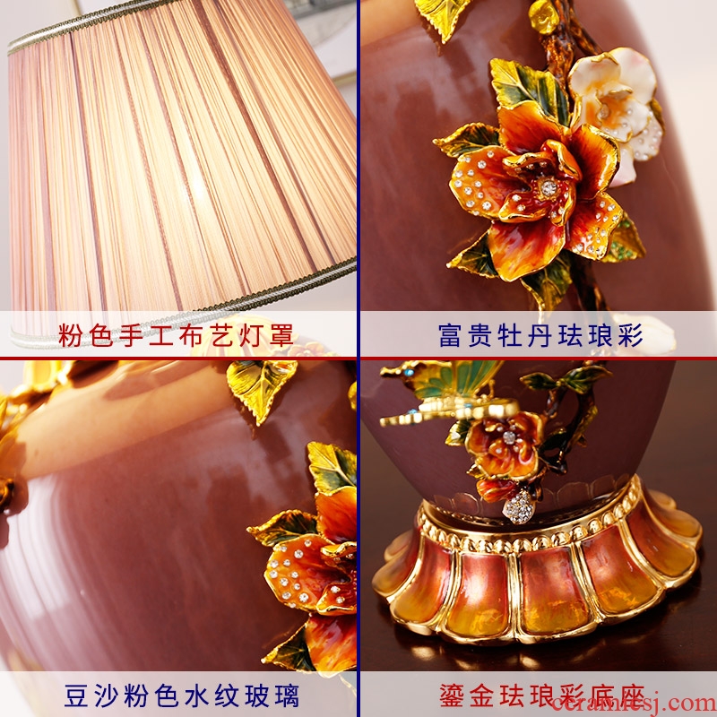 New Chinese style ceramic desk lamp lamp decoration of bedroom the head of a bed lamp I sweet full copper sitting room light colored enamel lamp