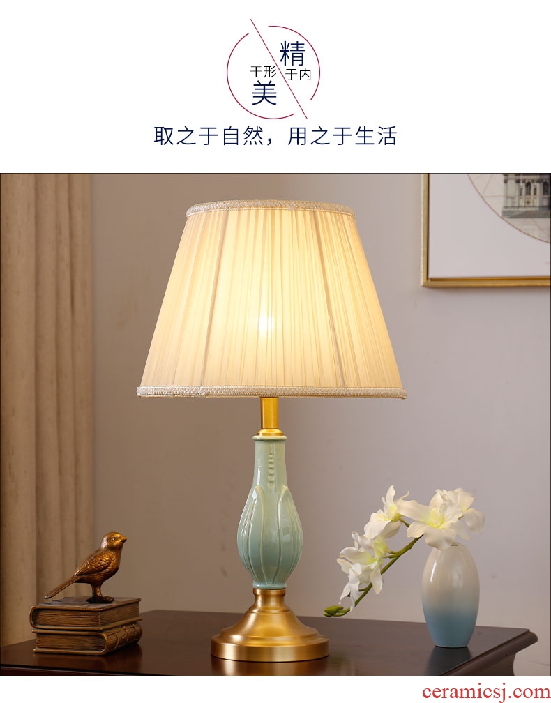 Desk lamp of bedroom the head of a bed lamp ceramic full copper decoration luxurious sitting room show originality romantic warmth American desk lamp