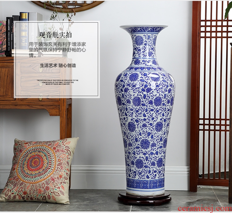Tank large vases, ceramic flower vase vase of rural creative high blue and white lilies vase vase - 580983342044