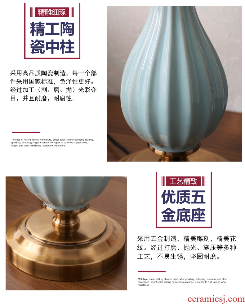 American ceramic desk lamp light sweet American of bedroom the head of a bed contracted creative wedding celebration of the study of I sitting room adornment