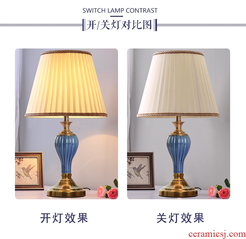 American ceramic desk lamp light sweet American of bedroom the head of a bed contracted and I creative move dimming wedding room decoration