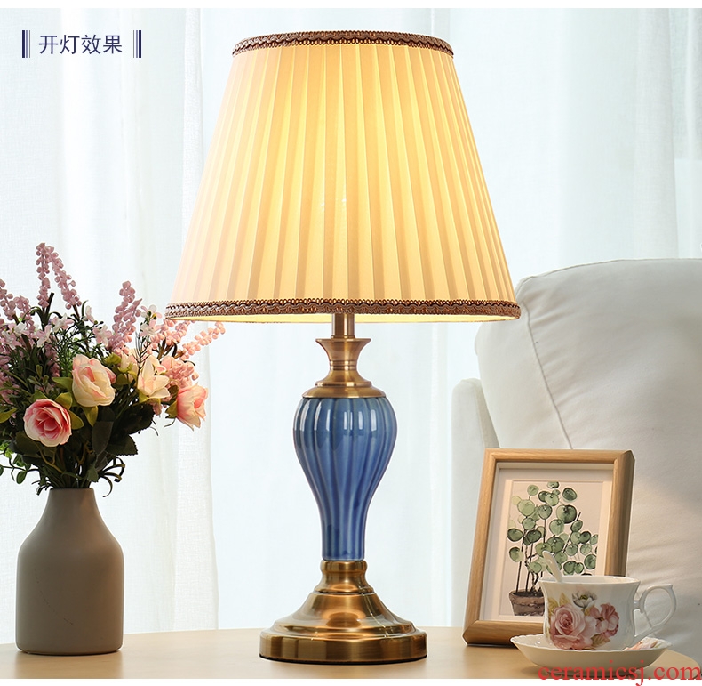 American ceramic desk lamp light sweet American of bedroom the head of a bed contracted and I creative move dimming wedding room decoration