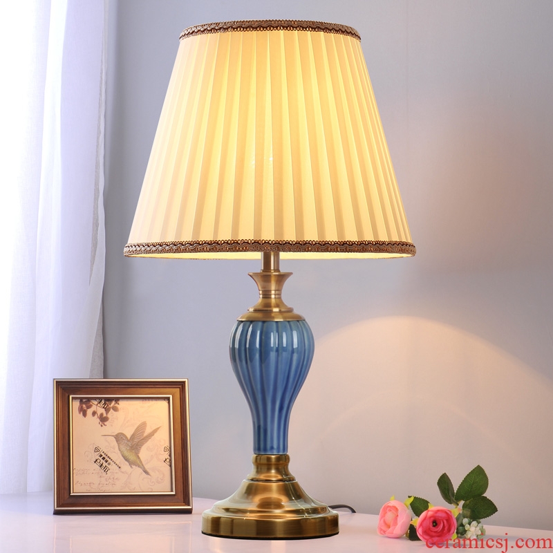 American ceramic desk lamp light sweet romance of bedroom the head of a bed contracted and contemporary creative personality dimming wedding room decoration