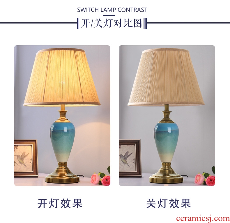American ceramic lamp of bedroom the head of a bed lamp warm romantic Jane Europe contracted household remote control dimmer move decoration