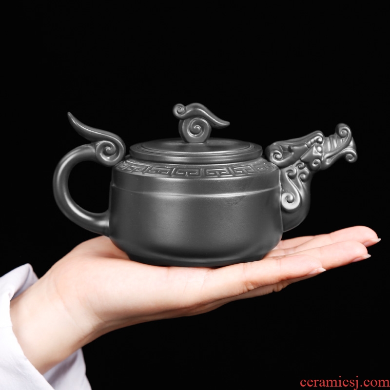 Yixing dark purple sand tea set household pure manual purple clay teapot kung fu tea cups office ceramic restoring ancient ways