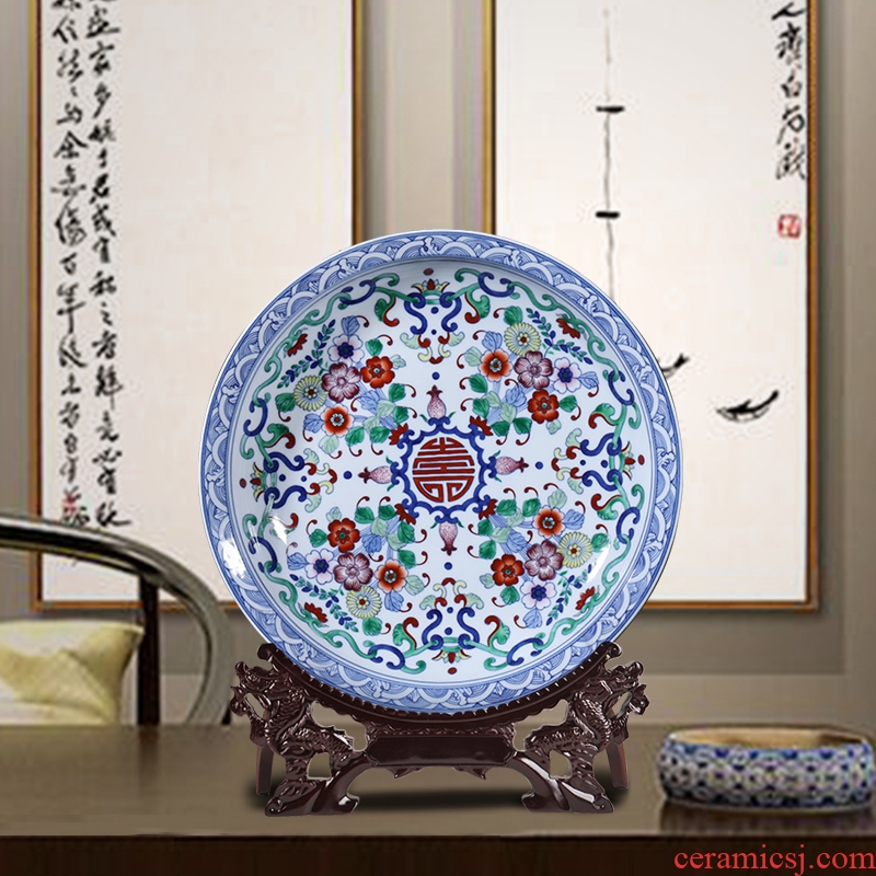 Jingdezhen ceramics archaize color bucket shou wen hang dish hanging decorations of Chinese style wedding porcelain household furnishing articles