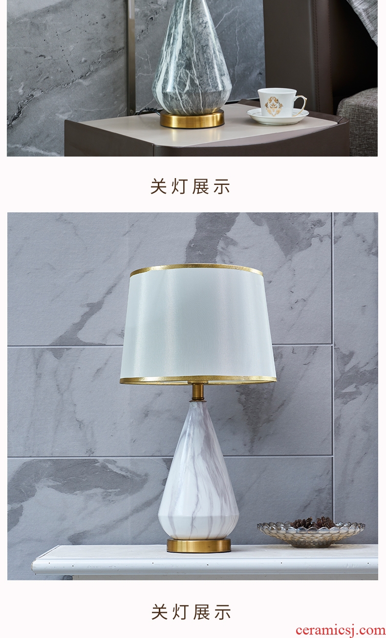 Contracted and contemporary bedroom whole copper Nordic light luxury home decoration to the hotel villa example room of the head of a bed ceramic lamp