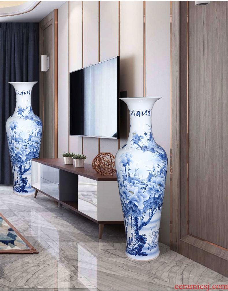 Jingdezhen ceramic big hand blue and white porcelain vase furnishing articles sitting room ground large Chinese TV ark beside ornaments - 596483182685