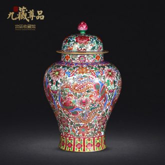 Jingdezhen porcelain vases, antique hand-painted enamel wire inlay fuels the general double phoenix wear purple flower pot home furnishing articles
