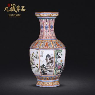 Jingdezhen ceramics imitation qing qianlong pastel bamian mountain water painting of flowers and many square vase sitting room adornment is placed