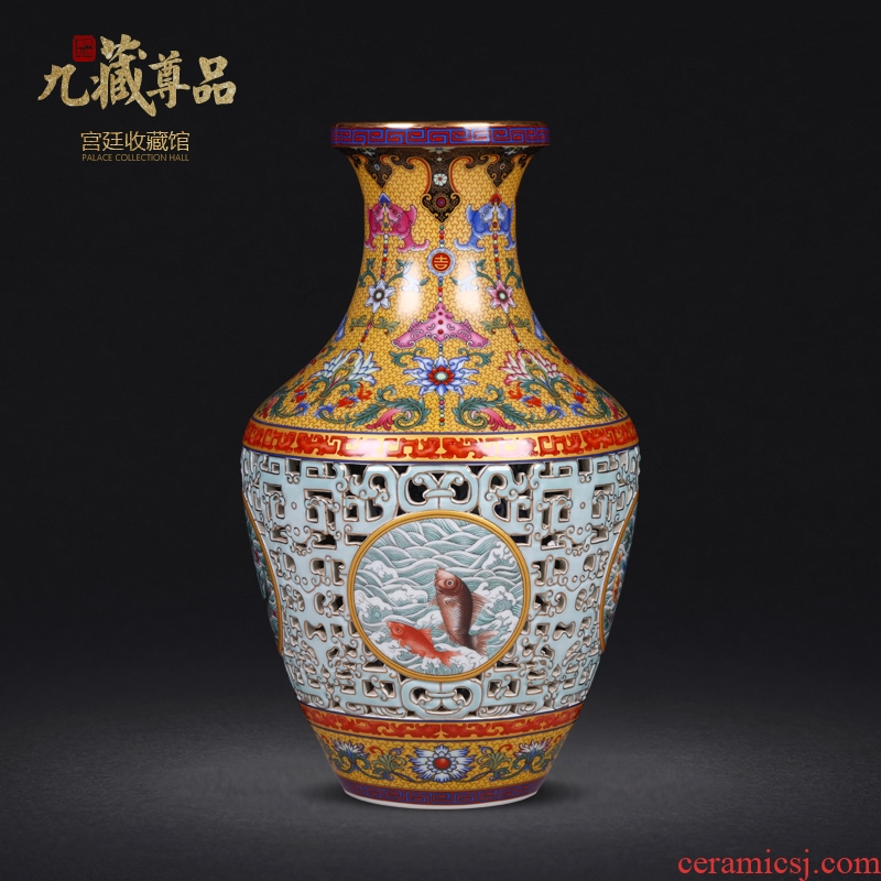 Manual high imitation qing qianlong pastel hollow out heart bottles of archaize of jingdezhen ceramic vase furnishing articles antique collection