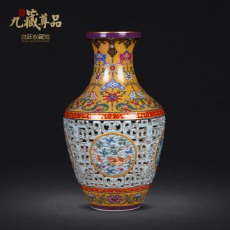 Manual high imitation qing qianlong pastel hollow out heart bottles of archaize of jingdezhen ceramic vase furnishing articles antique collection