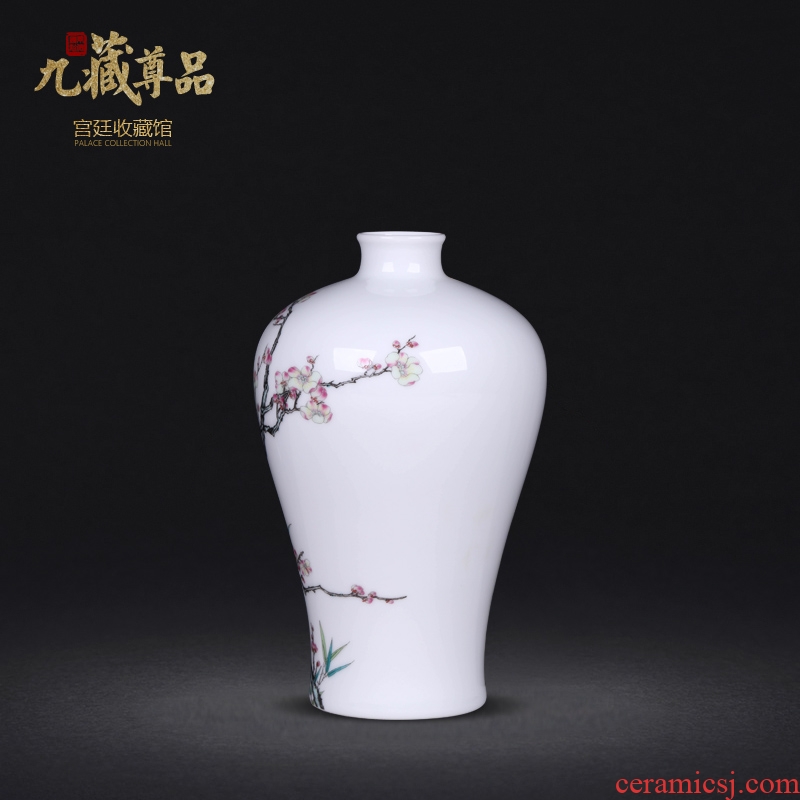 Jingdezhen ceramics imitation qing qianlong hand-painted long bamboo plum flower plum bottle decoration handicraft furnishing articles collection