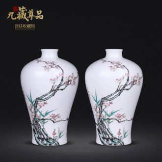 Jingdezhen ceramics imitation qing qianlong hand-painted long bamboo plum flower plum bottle decoration handicraft furnishing articles collection