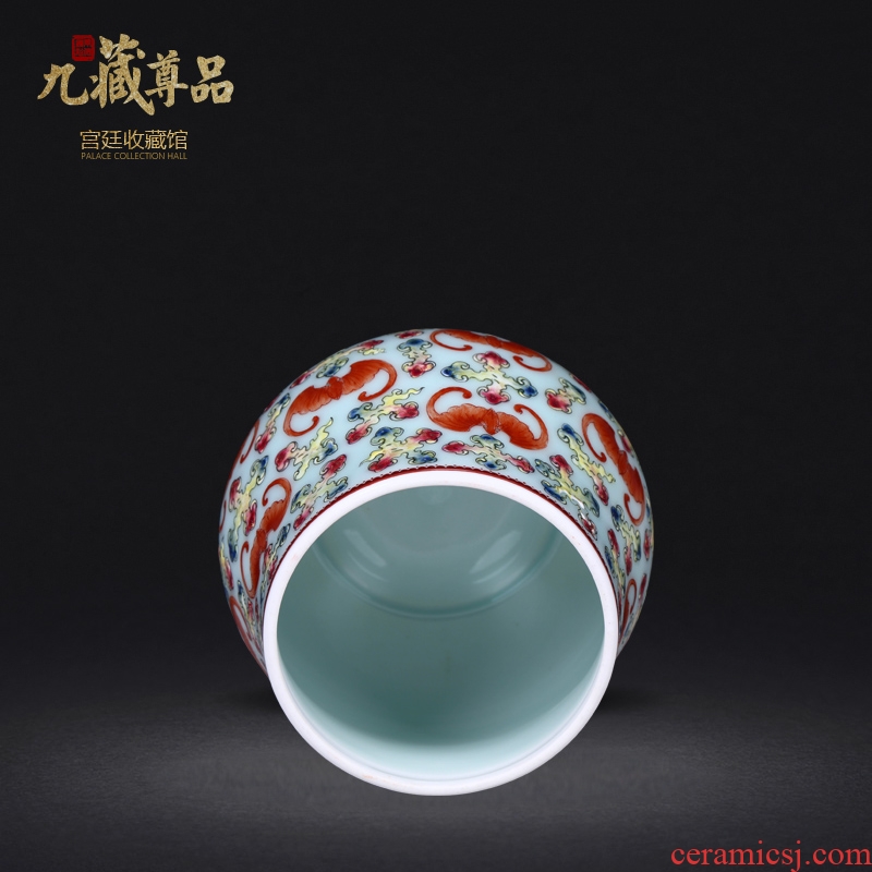 Jingdezhen ceramics antique hand-painted pea green glaze the bats grain caddy handicraft decoration penjing collection