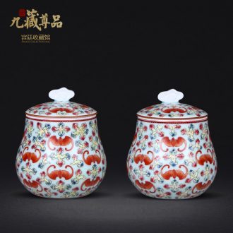 Jingdezhen ceramics antique hand-painted pea green glaze the bats grain caddy handicraft decoration penjing collection
