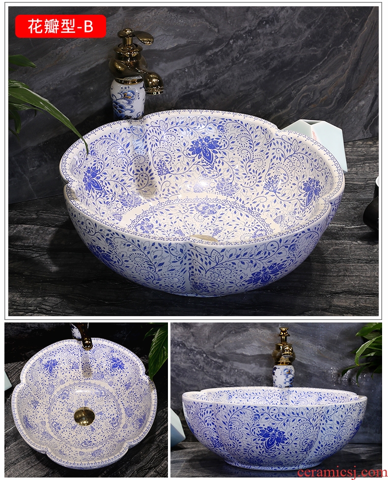 Million birds on the blue and white porcelain basin jingdezhen ceramic lavatory basin of Chinese style art basin petals round the sink