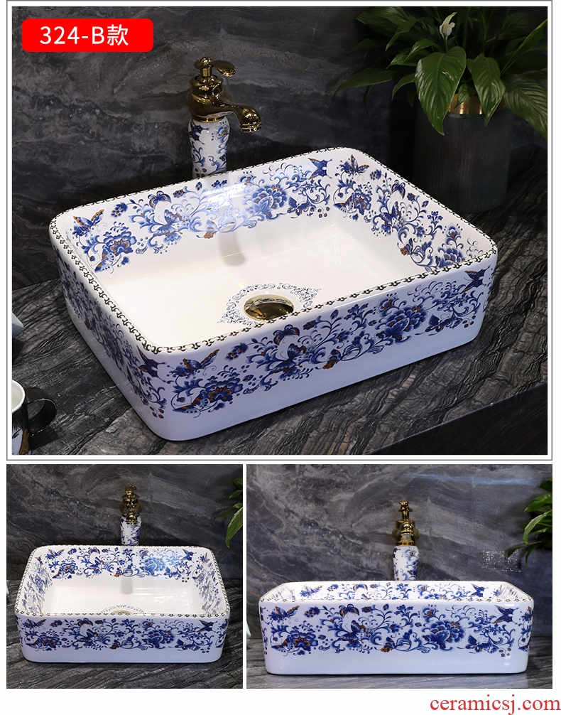 Million birds on the blue and white porcelain basin jingdezhen ceramic lavatory basin of Chinese style art basin petals round the sink