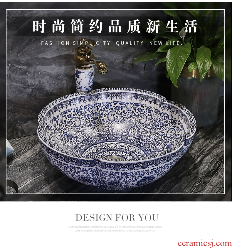 Million birds on the blue and white porcelain basin jingdezhen ceramic lavatory basin of Chinese style art basin petals round the sink